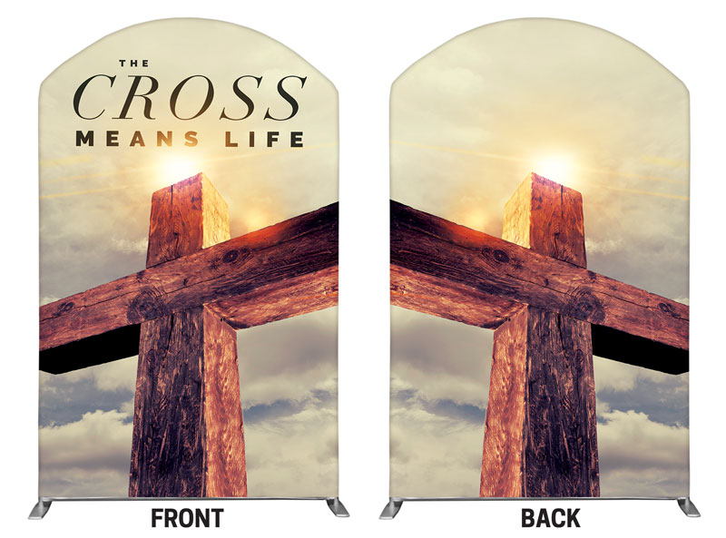 Banners, Easter, Cross Means Life, 5' x 8' Curved Top