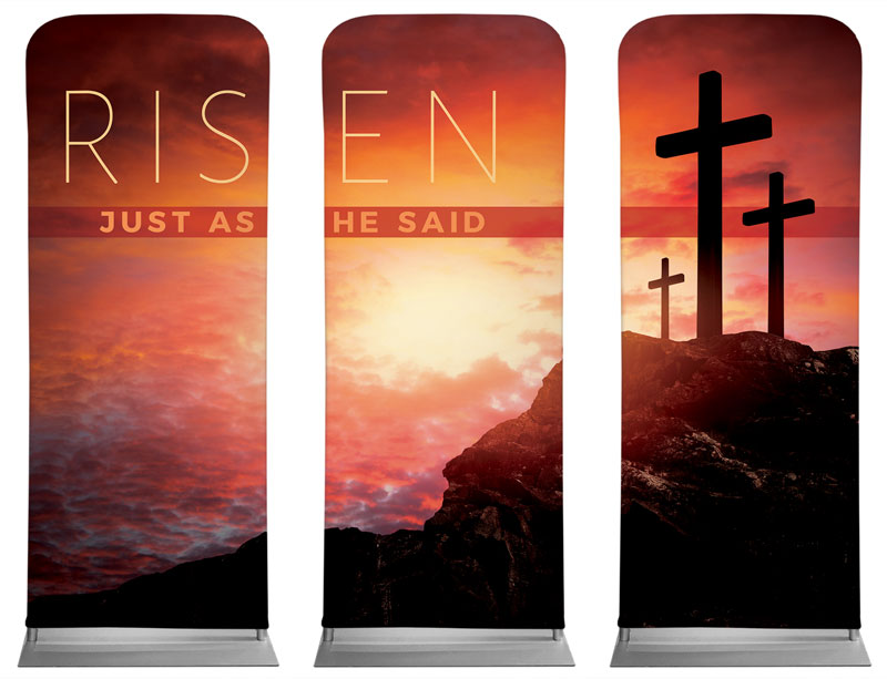 Banners, Easter, Risen Crosses Triptych, 2'7 x 6'7
