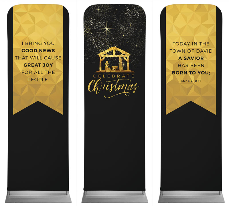Banners, Christmas, Black and Gold Nativity, 2' x 6'