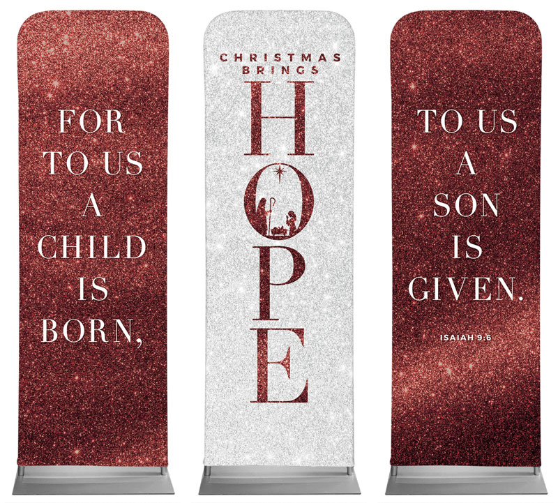 Banners, Christmas, Christmas Brings Hope Sparkle Triptych, 2' x 6'