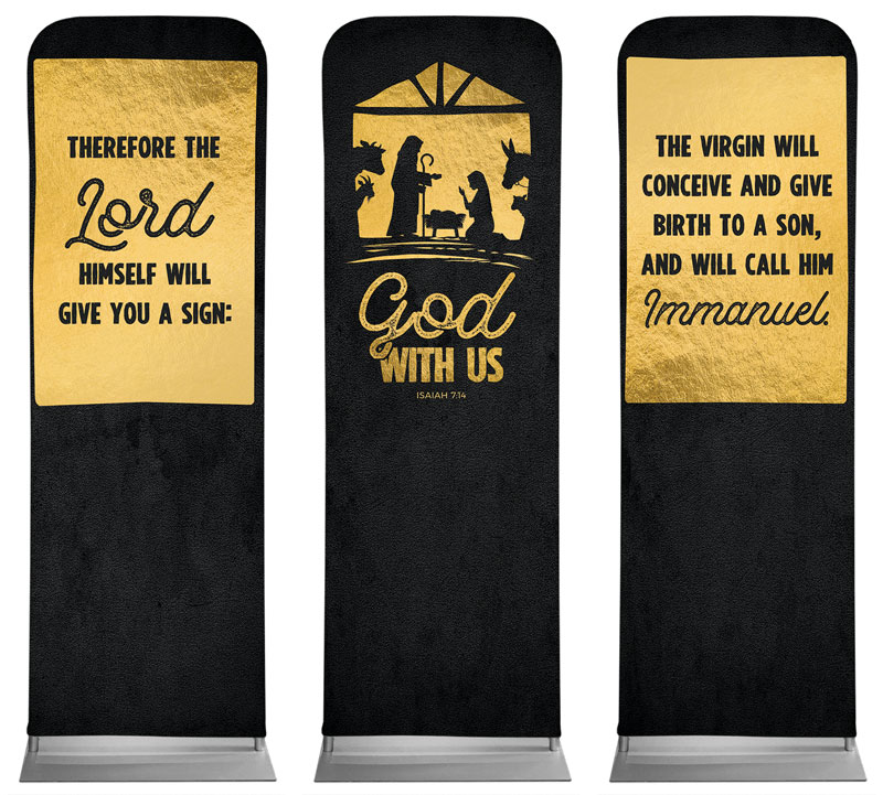 Banners, Christmas, God With Us Gold Triptych, 2' x 6'