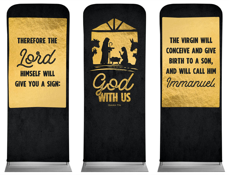 Banners, Christmas, God With Us Gold Triptych, 2'7 x 6'7