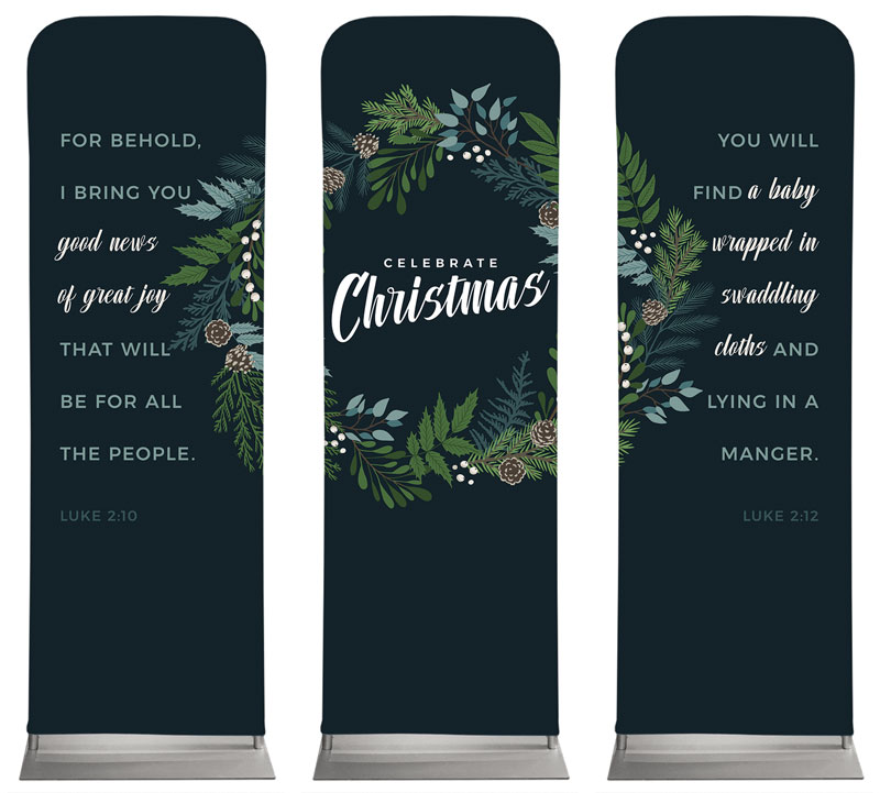 Banners, Christmas, Christmas Floral Wreath Triptych, 2' x 6'