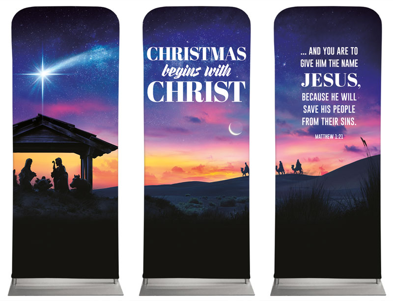 Banners, Christmas, Christmas Begins Star Triptych, 2'7 x 6'7