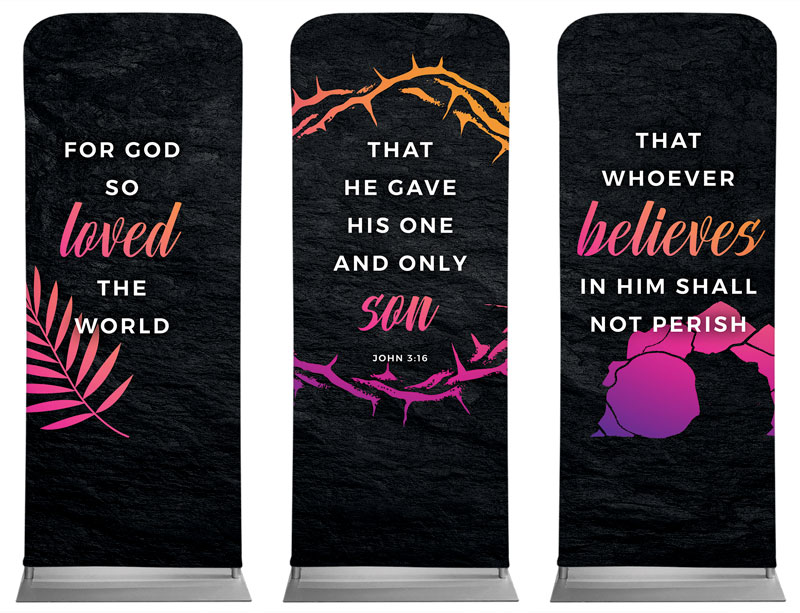 Banners, Easter, John 3:16 Triptych, 2'7 x 6'7