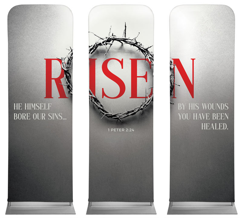 Banners, Easter, Red Risen Crown Triptych, 2' x 6'