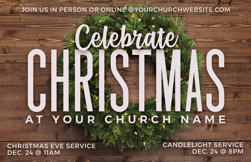 Church Postcards, Christmas, Celebrate Christmas Wreath, 5.5 X 8.5