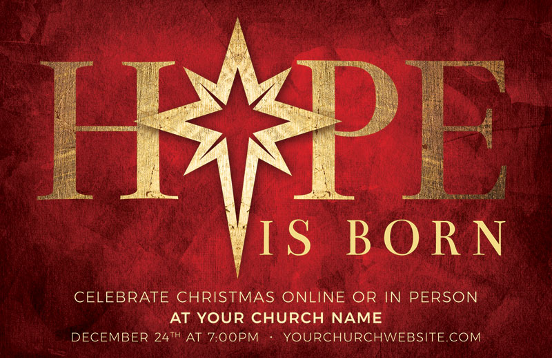 Church Postcards, Christmas, Hope Is Born Star, 5.5 X 8.5