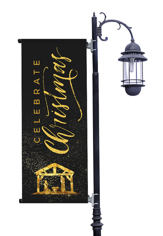 Banners, Christmas, Black and Gold Nativity, 2' x 5'