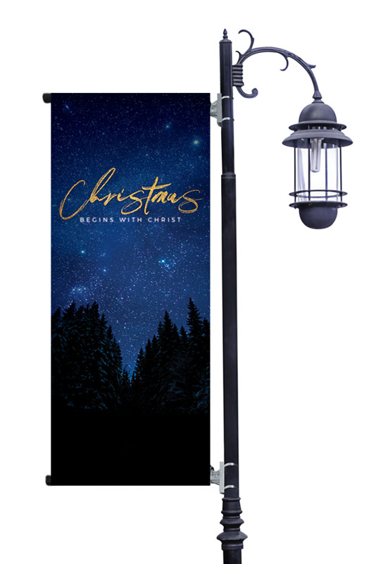 Banners, Christmas, Night Sky Gold Script Christmas, 2' x 5'