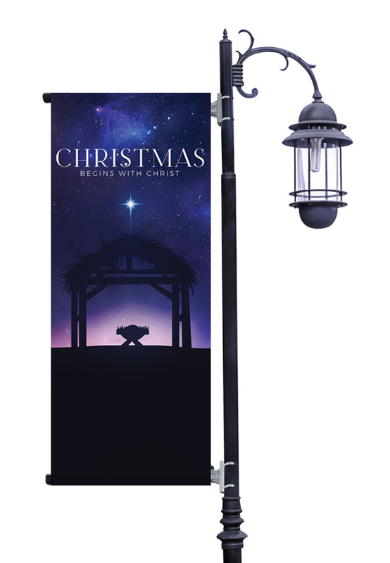 Banners, Christmas, Begins With Christ Manger, 2' x 5'