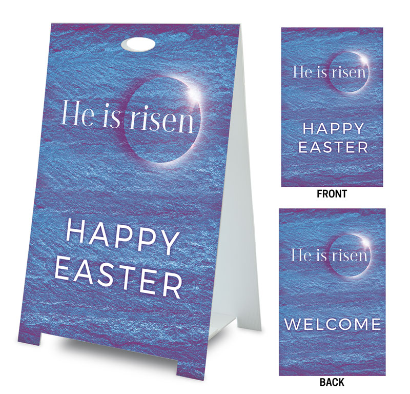 Banners, Easter, Blue Risen Tomb Happy Easter Welcome, 2' x 3'