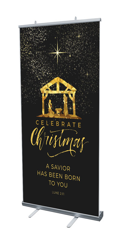 Banners, Christmas, Black and Gold Nativity, 4' x 6'7