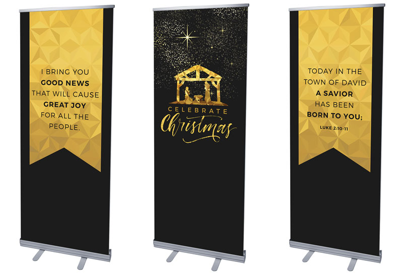 Banners, Christmas, Black and Gold Nativity, 2'7 x 6'7