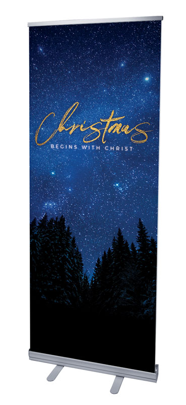 Banners, Christmas, Night Sky Gold Script Christmas, 2'7 x 6'7