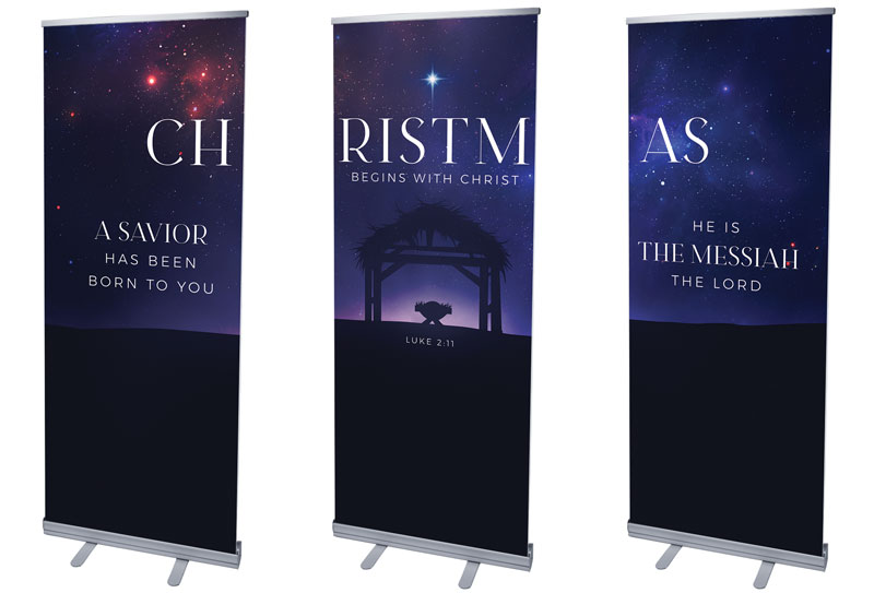 Banners, Christmas, Begins With Christ Manger Triptych, 2'7 x 6'7