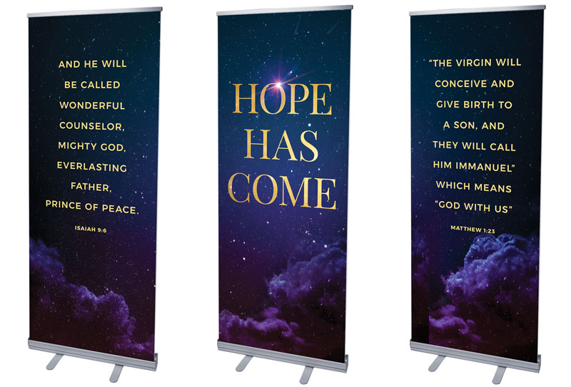 Banners, Christmas, Hope Has Come Sky Triptych, 2'7 x 6'7