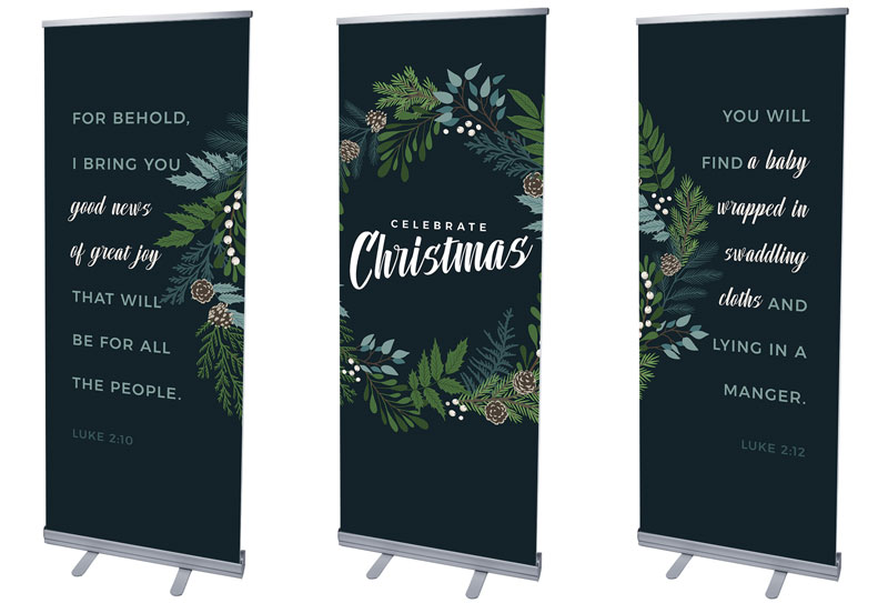 Banners, Christmas, Christmas Floral Wreath Triptych, 2'7 x 6'7