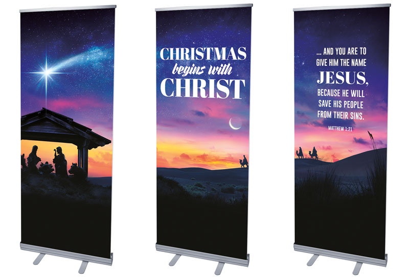 Banners, Christmas, Christmas Begins Star Triptych, 2'7 x 6'7