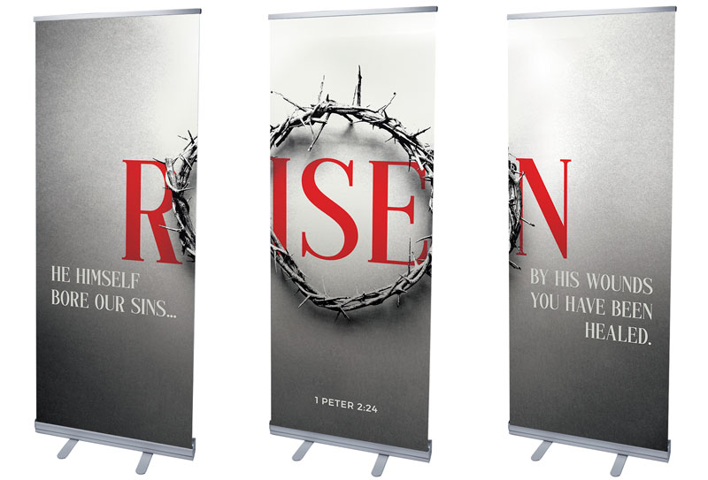Banners, Easter, Red Risen Crown Triptych, 2'7 x 6'7