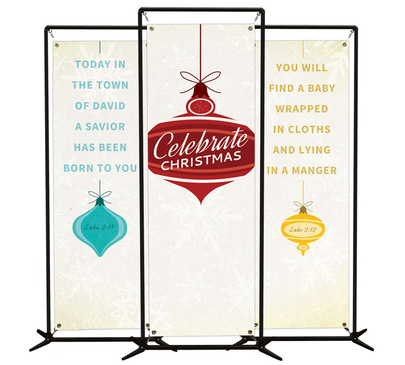Banners, Christmas, Retro Ornaments, 2' x 6'