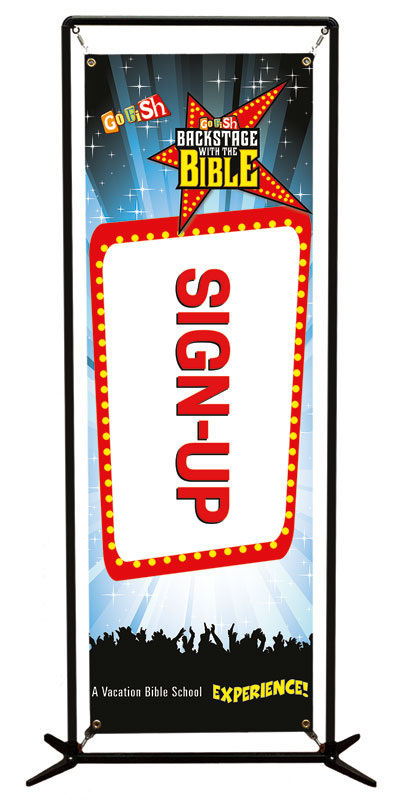 Banners, VBS / Camp, Go Fish Backstage With The Bible Sign Up, 2' x 6'