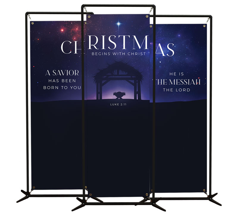 Banners, Christmas, Begins With Christ Manger Triptych, 2' x 6'