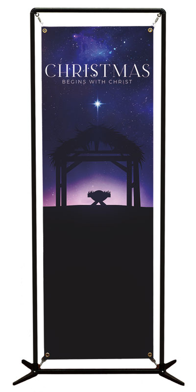 Banners, Christmas, Begins With Christ Manger, 2' x 6'