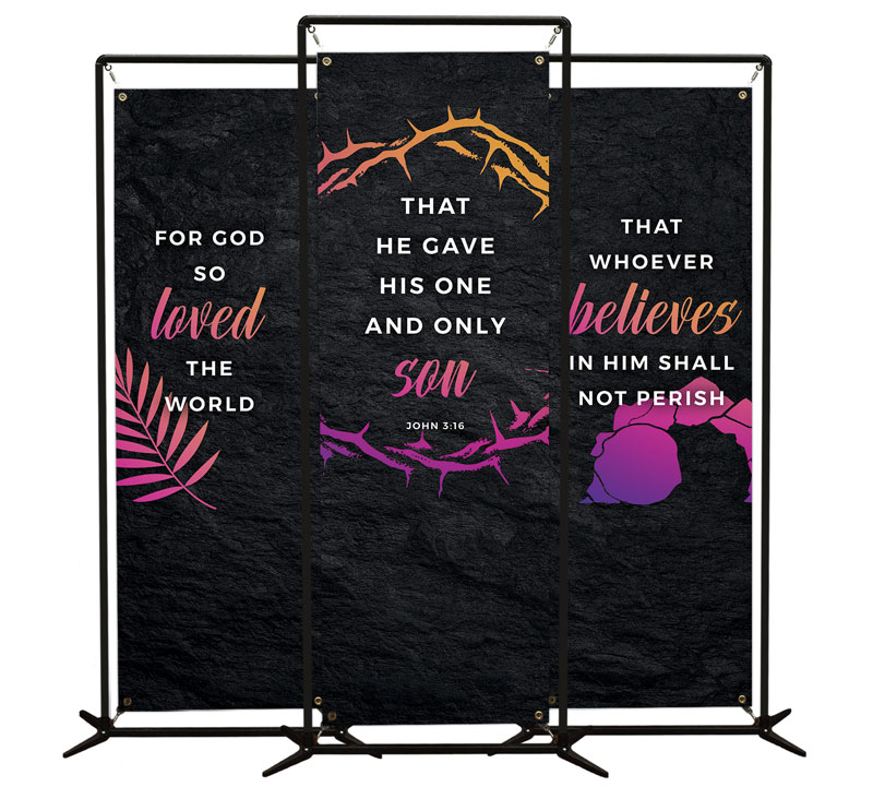 Banners, Easter, John 3:16 Triptych, 2' x 6'
