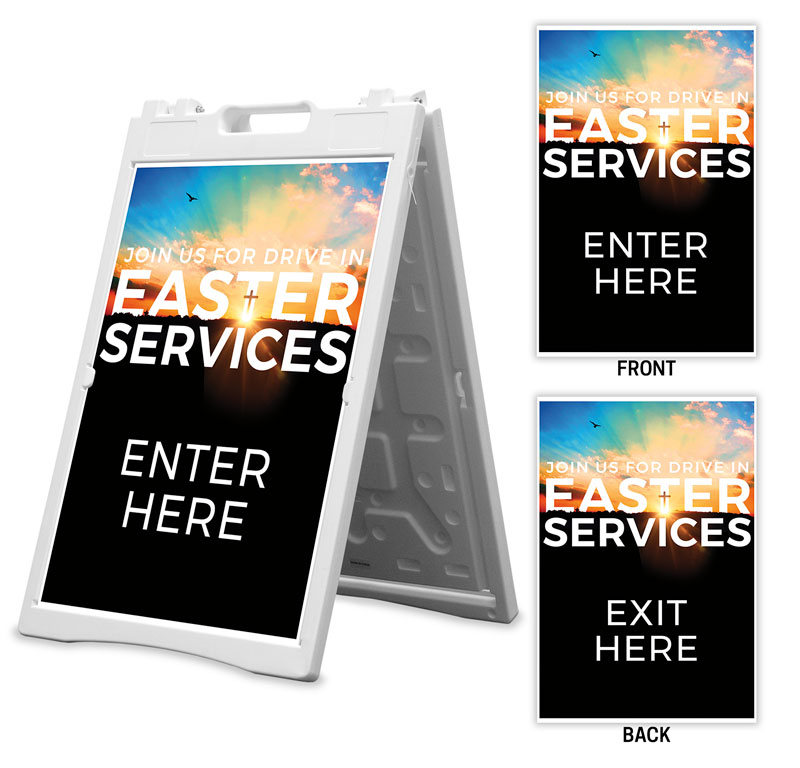Banners, Easter, Drive In Easter Services Enter Exit, 2' x 3'