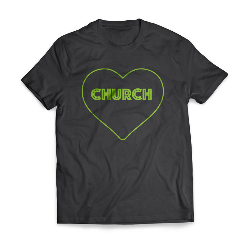 T-Shirts, I Love My Church, Green Church Heart - Large, Large (Unisex)
