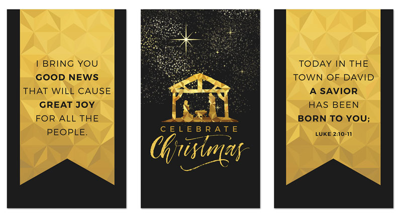 Banners, Christmas, Black and Gold Nativity, 3 x 5