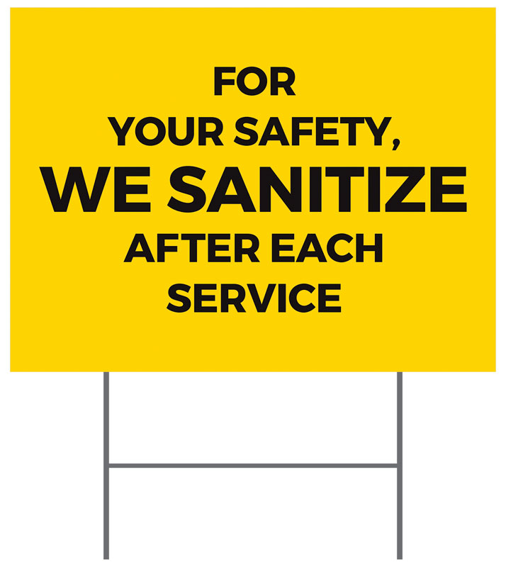 Yard Signs, Welcome Back, Yellow We Sanitize, 18 x 24