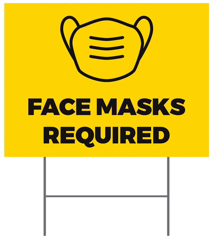 Yard Signs, Welcome Back, Yellow Face Masks Required, 18 x 24