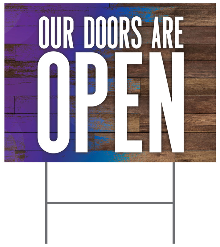 Yard Signs, Welcome Back, Colorful Wood Doors Are Open, 18 x 24