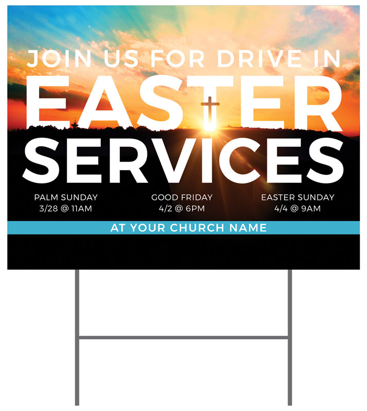 Yard Signs, Easter, Drive In Easter Services, 18 x 24