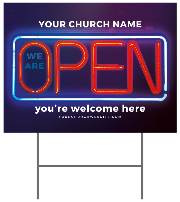 Yard Signs, Welcome Back, Open Neon, 18 x 24